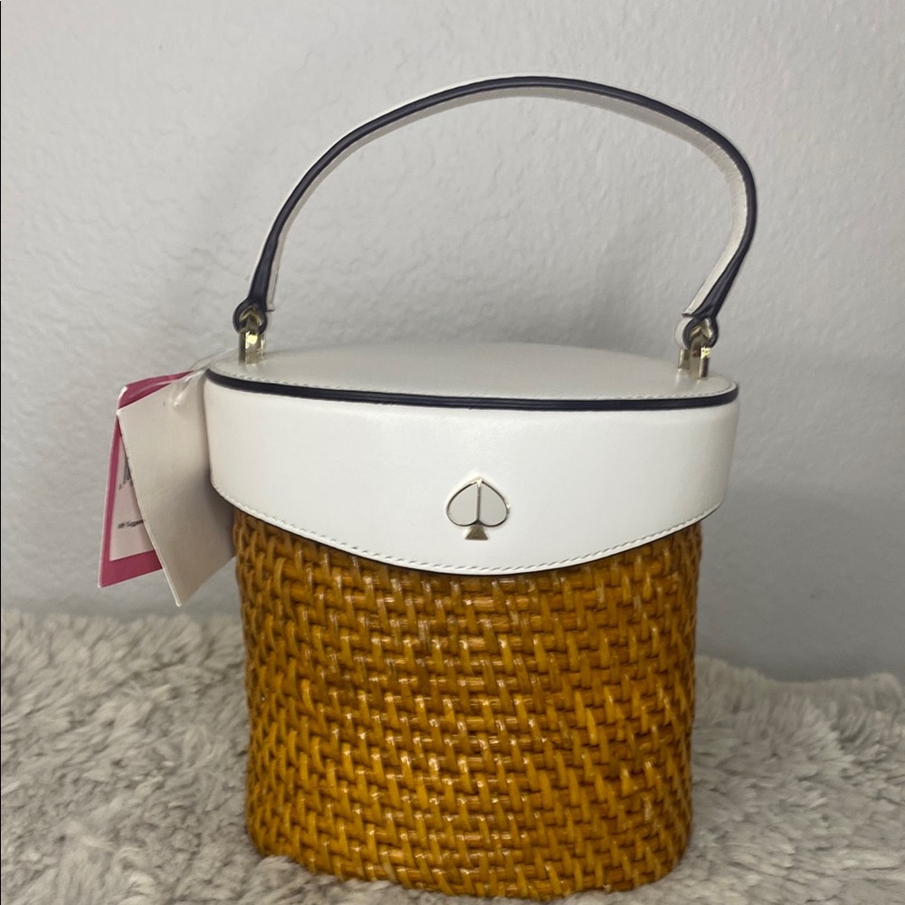 Kate Spade Brown Wicker Woven and White Leather Bag